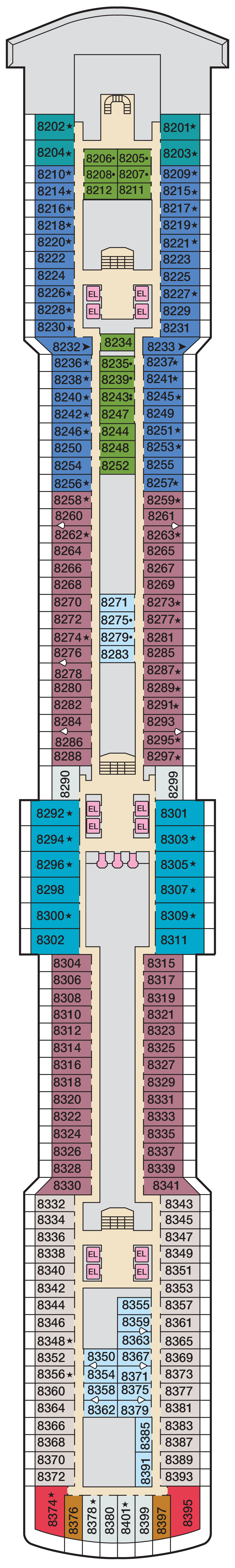 Carnival Luminosa Deck 8 plan